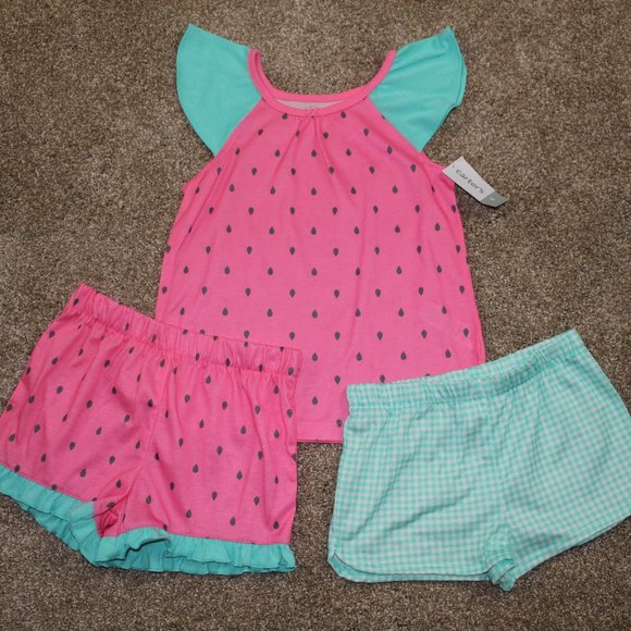 Carter's Other - Carter's Watermelon Pajamas 3-Piece Set Shorts Spring Summer Girls Size 6 NWT